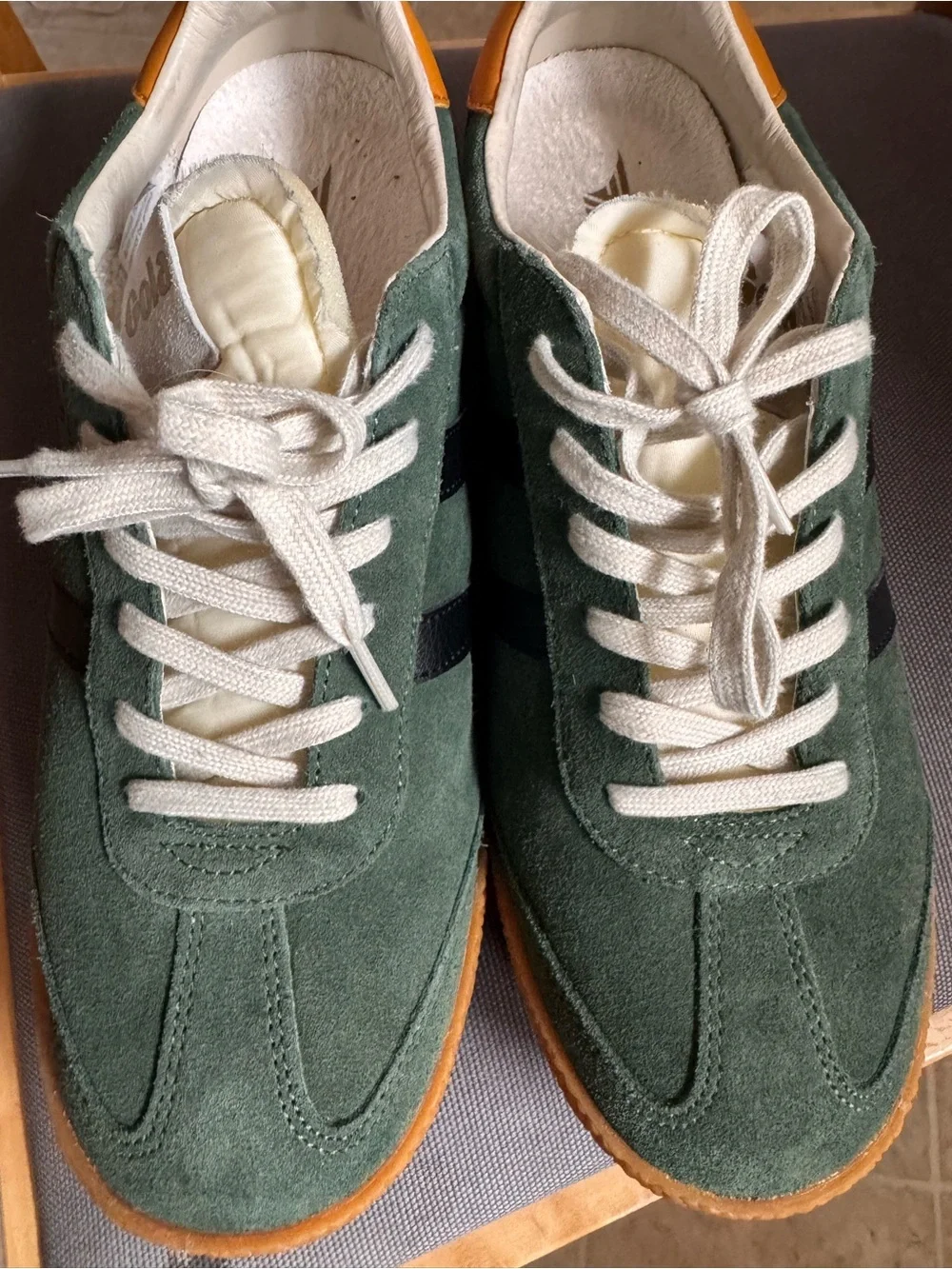 Gola Elan Men's Green Suede Sneakers with Yellow. Orange heel. - Picture 7 of 10